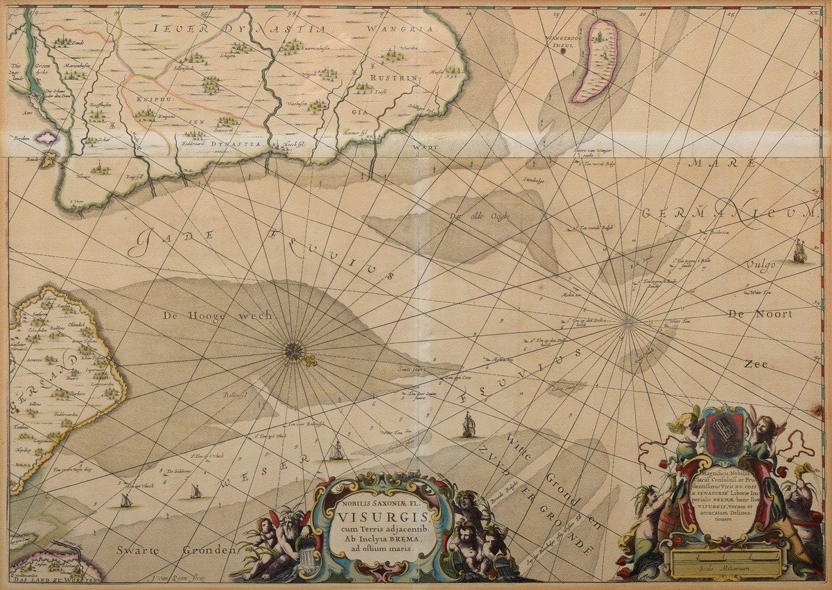 Loon, Johannes van (c. 1611-1686) "Nobilis Saxonia Fl. Visurgis ..." (Weser estuary), colored coppe