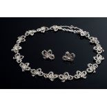 3 Teile Silber 925 Demi-Parure mit Markasiten: Collier (L. 39,5cm/1 Stein fehlt) und Paar Ohrstecke