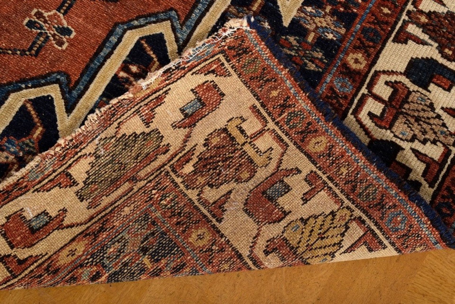 Mazlaghan carpet with typical outline of sharp serrations around the central medallion on a pattern - Image 5 of 6