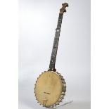 5-String Banjo, The Stainer Manufactoring Co.& T. Hewett/London, Seriennummer 95, Metallkessel, Nat