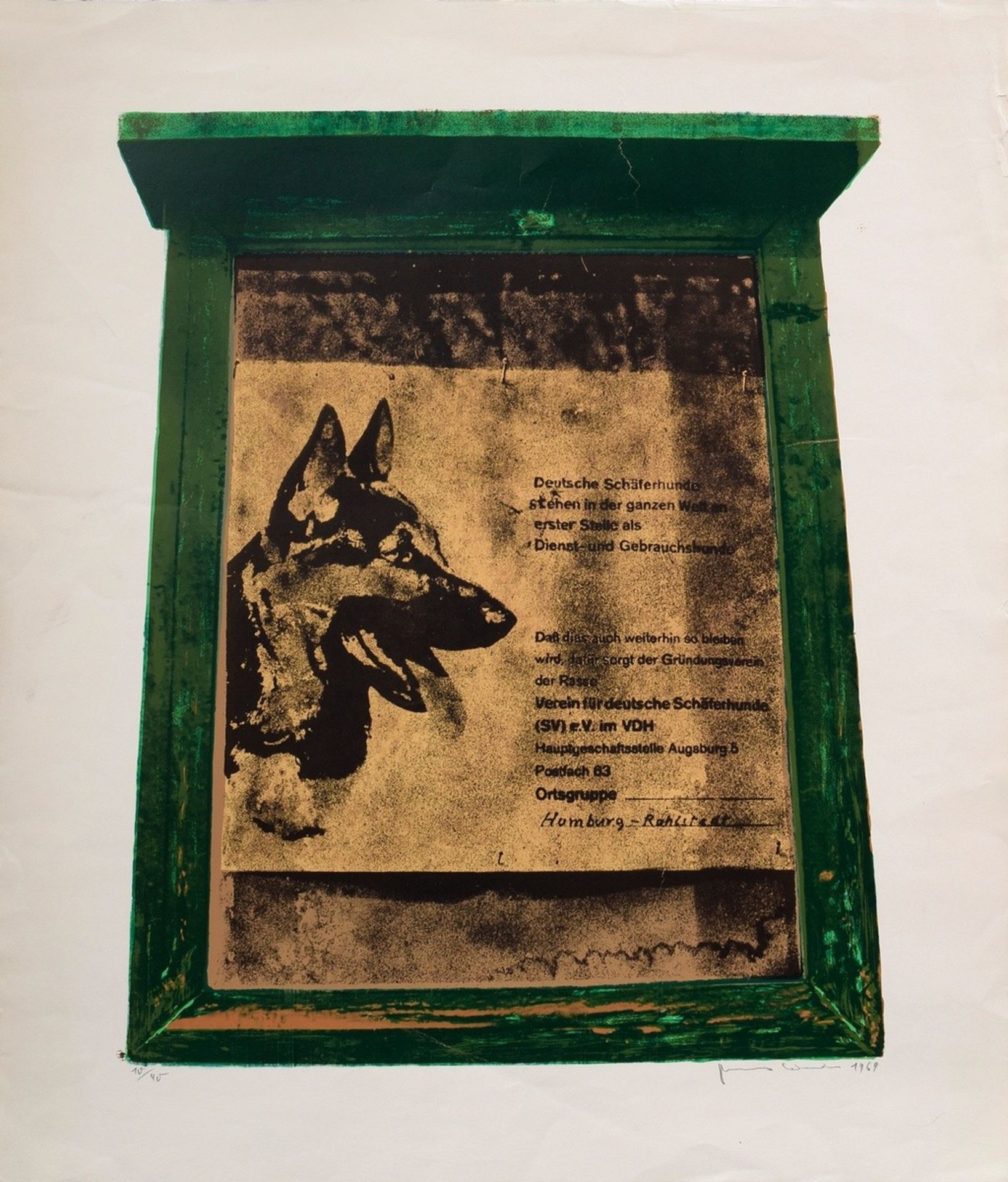 Cords, Jens (*1932) "Schäferhund" 1969, Serigraphie, 10/40, u. sign./dat./num., BM 76x65cm, leicht 