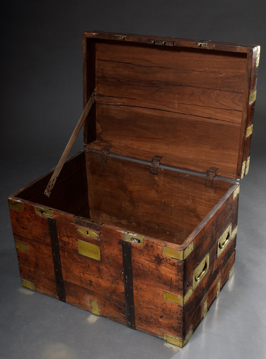 Old sea chest with brass strokes and fine patina, 19th c., front marked R.C.T. Bright, 55x81x56cm,  - Image 5 of 8