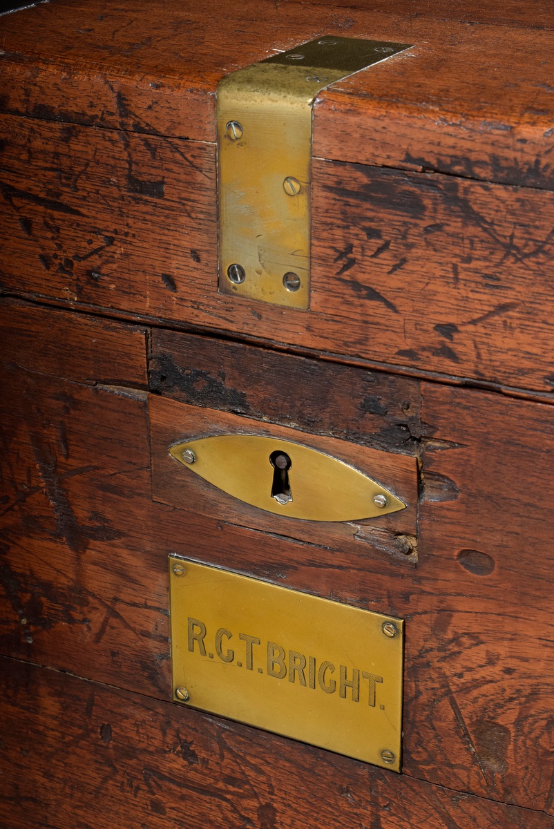 Old sea chest with brass strokes and fine patina, 19th c., front marked R.C.T. Bright, 55x81x56cm,  - Image 3 of 8