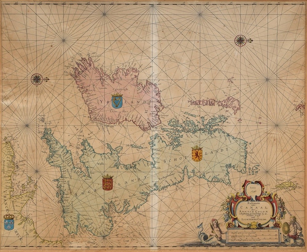 Colom, Arnold (1624-1668) "Great Britain and Ireland" 1656, colored copper engraving, not north-ori