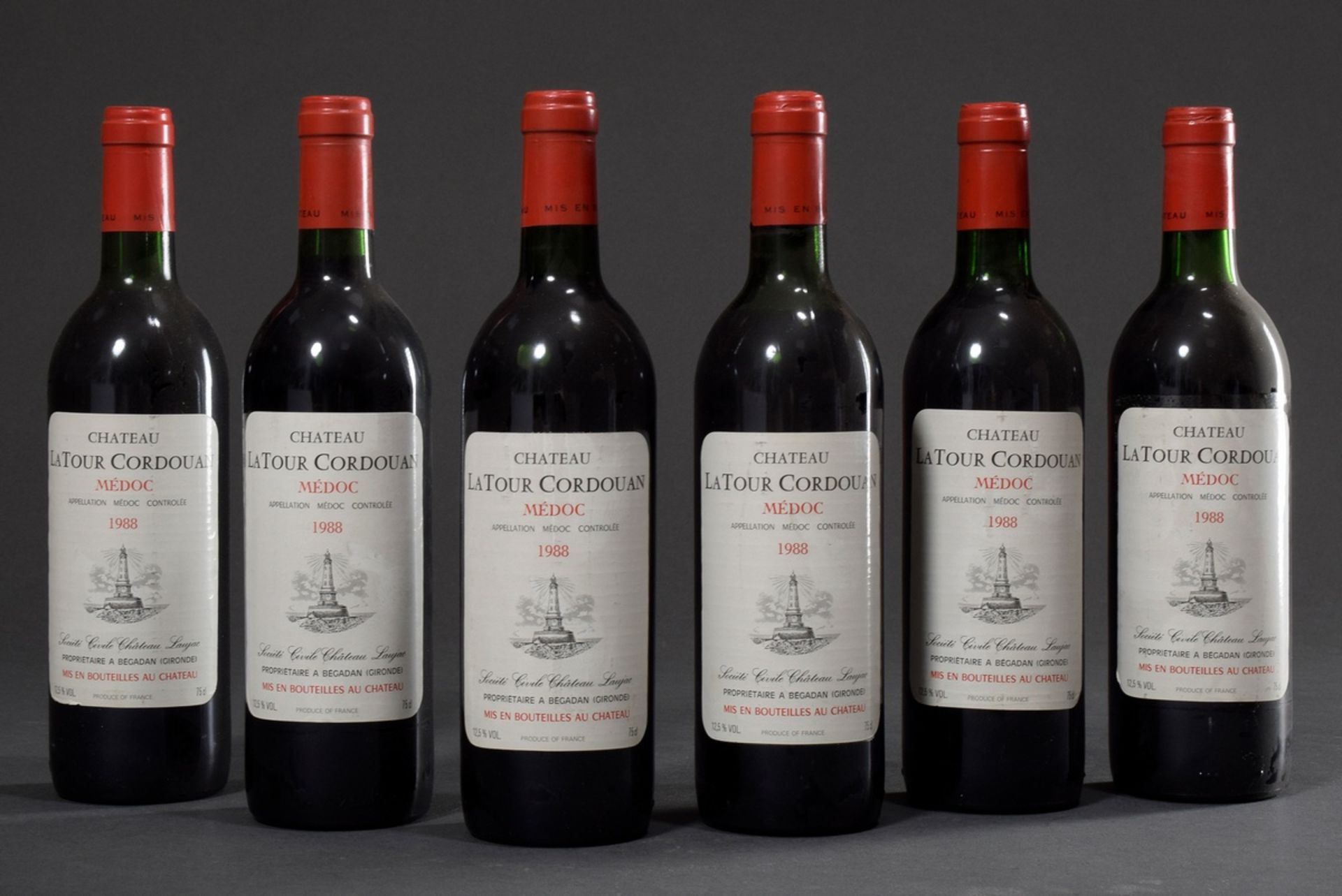 6 bottles 1988 Chateau la Tour Cordouan, Medoc, Bordeaux, Red wine, 0,75l, contains sulfites