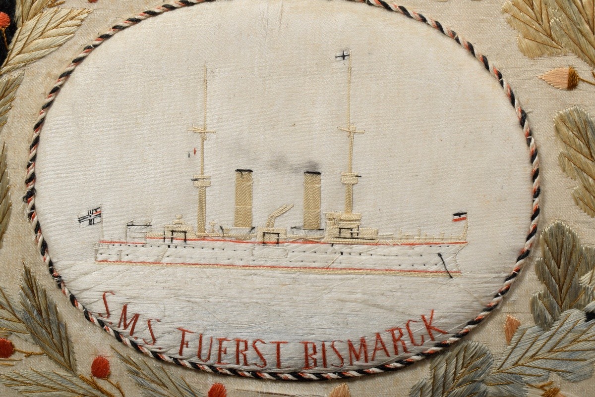 Embroidered picture of sailor N. Rahlf "In memory of my voyage - SMS Fuerst Bismarck - China Japan  - Image 3 of 4