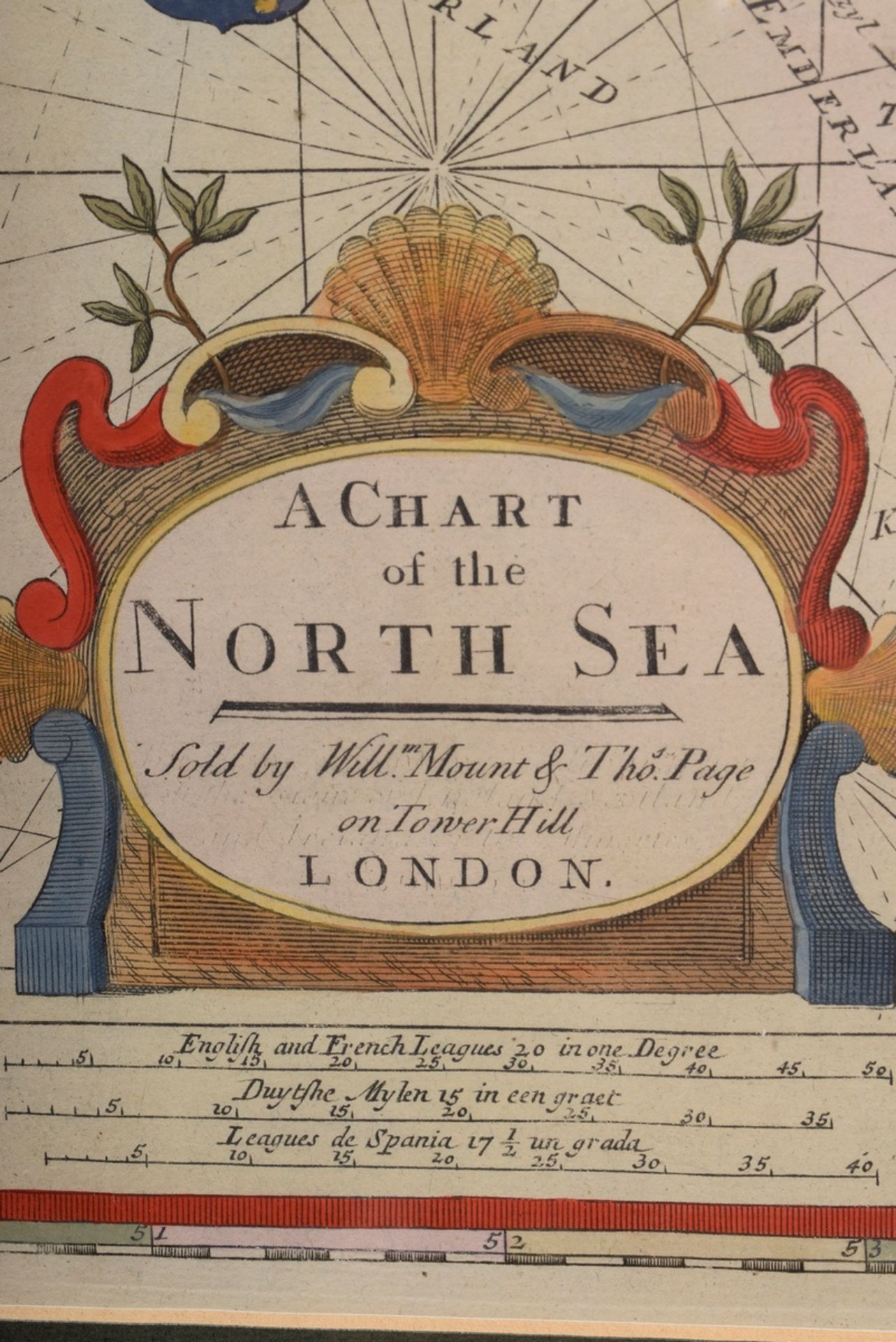 Unbekannter Künstler des 18.Jh. "A Chart of the North Sea", colorierter Kupferstich, Seekarte, publ - Bild 3 aus 3