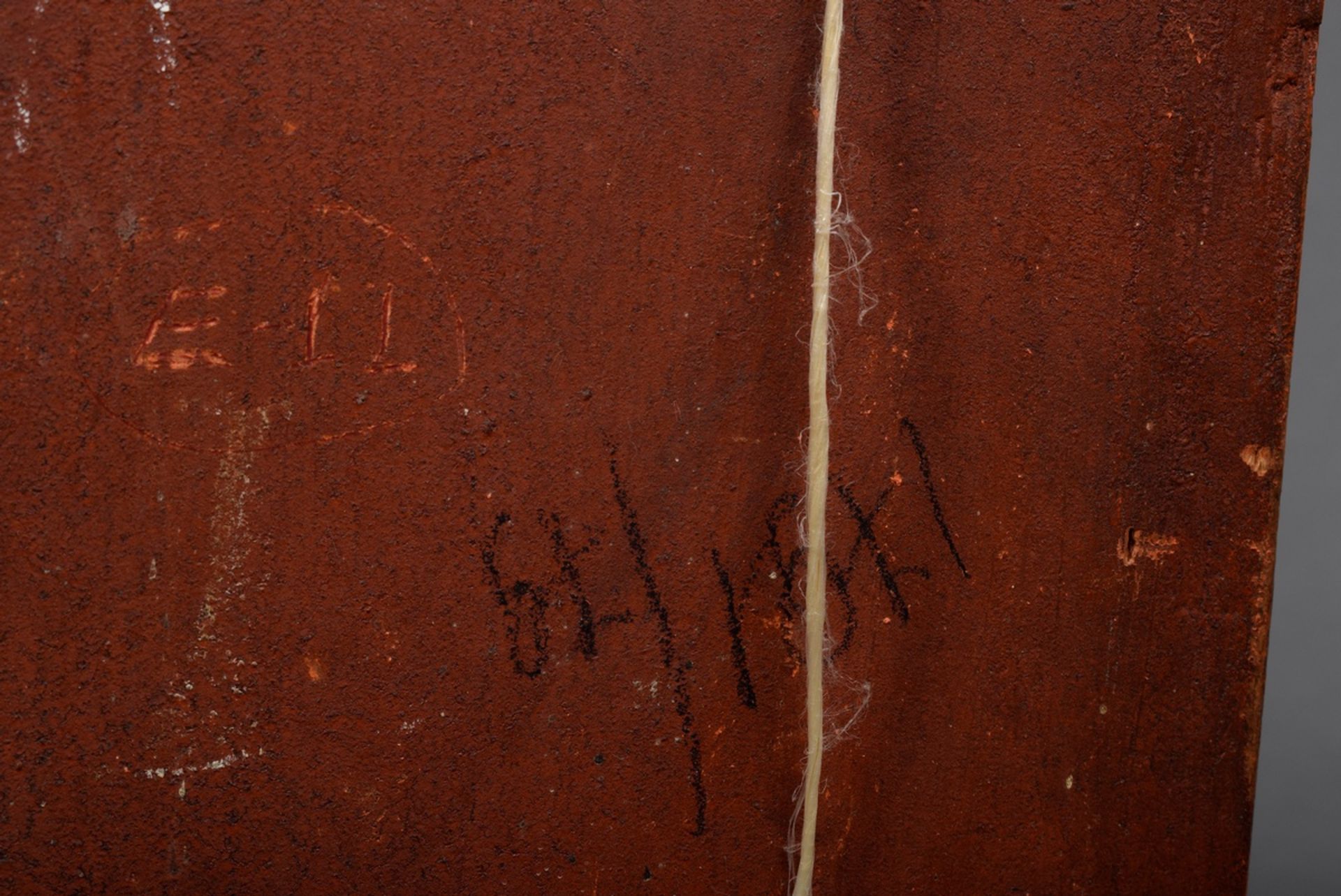 Russische Ikone "Trinität", Eitempera auf Kreidegrund/Holz, 1. Hälfte 19.Jh., 53,2x40,5cm, Defekte  - Bild 7 aus 7