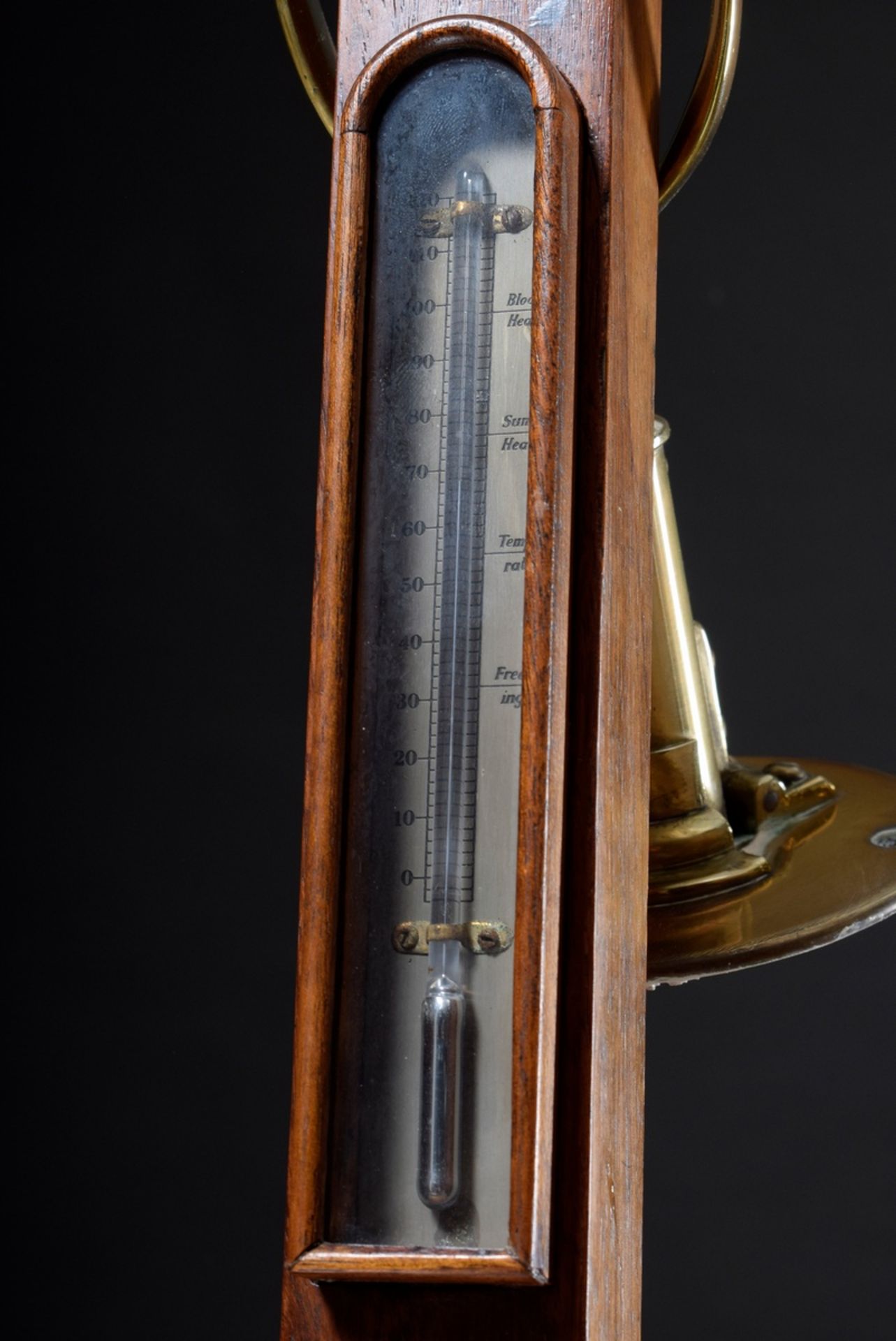 Kardanisch aufgehängtes Schiffs-Barometer in Palisander Gehäuse mit floralen Messing Einlagen und M - Bild 4 aus 9
