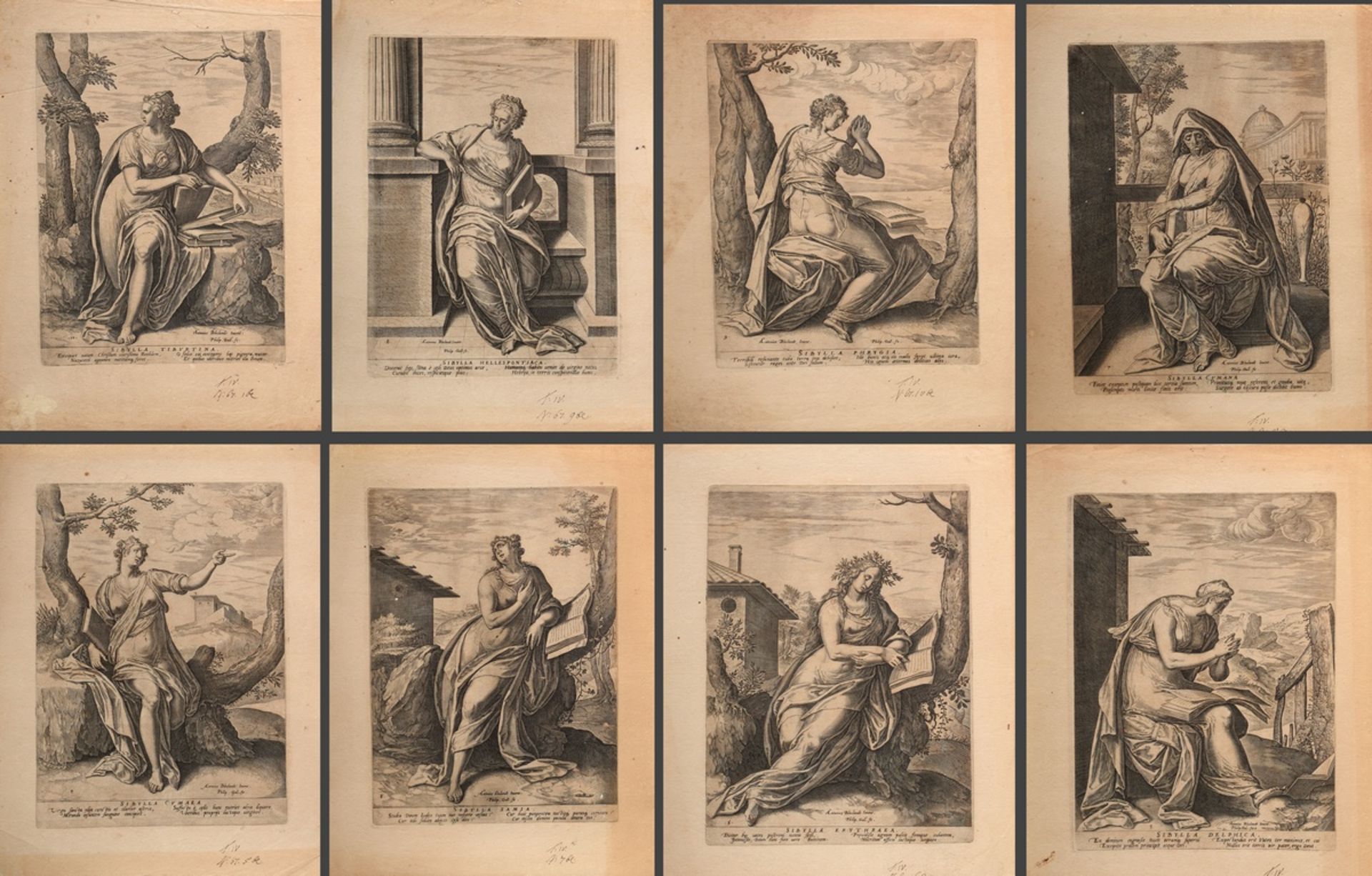 8 Galle, Philip (1537-1612) "Sibyllen", Kupferstiche, nach Anthonis van Blocklandt (1532-1583), je 