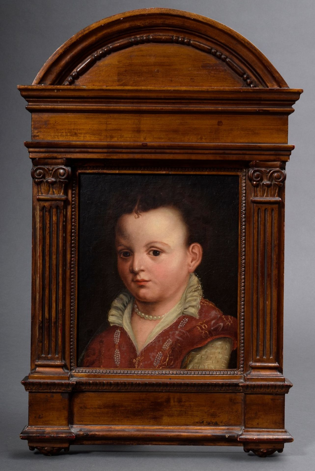 Unknown copyist after Titian "Portrait of a Child", oil/canvas, mounted on panel, 16th c., in decor