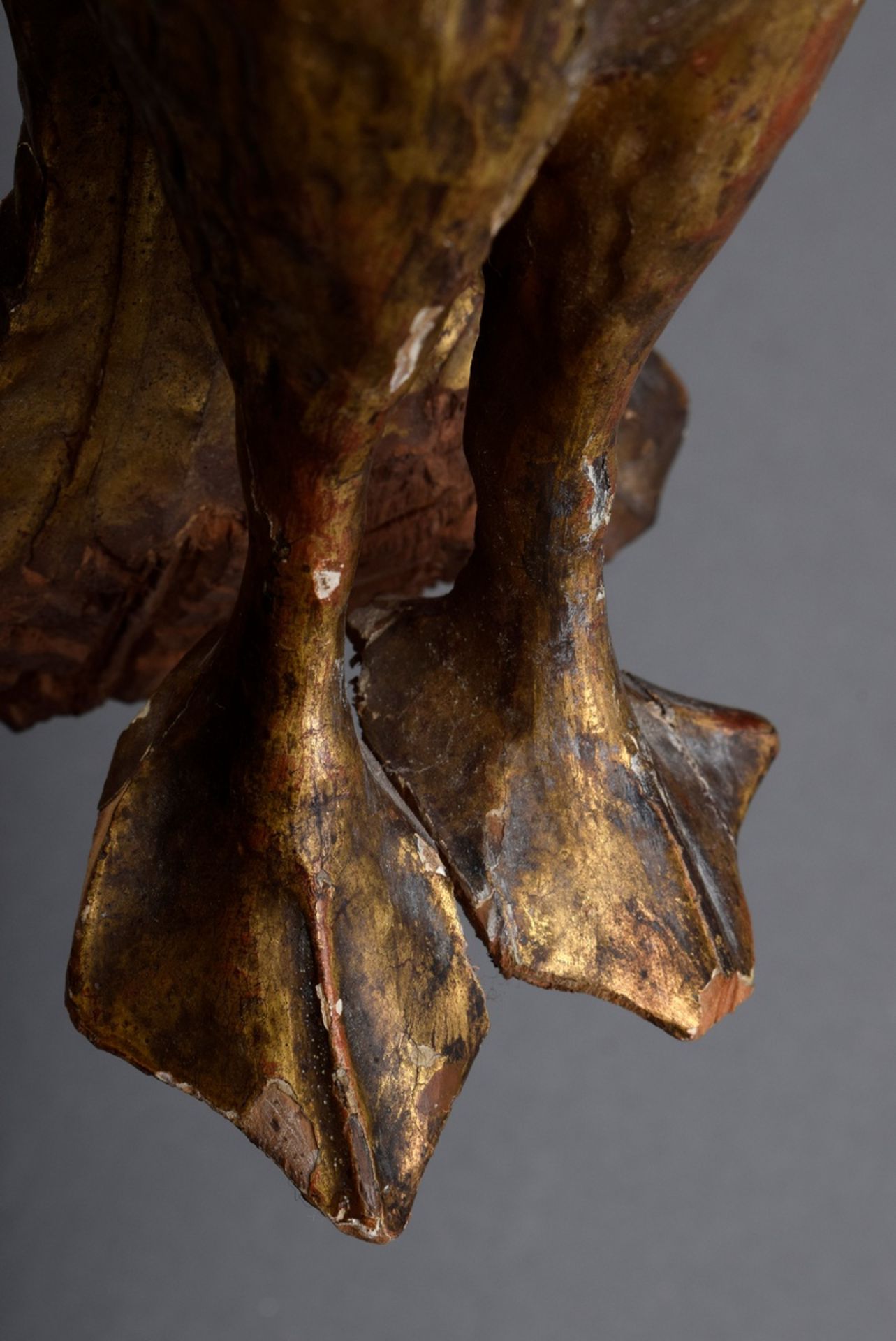 Vergoldete Schnitzerei "Vogel mit ausgebreiteten Flügeln", 40x48cm, Farbabplatzungen, restauriert - Bild 8 aus 8