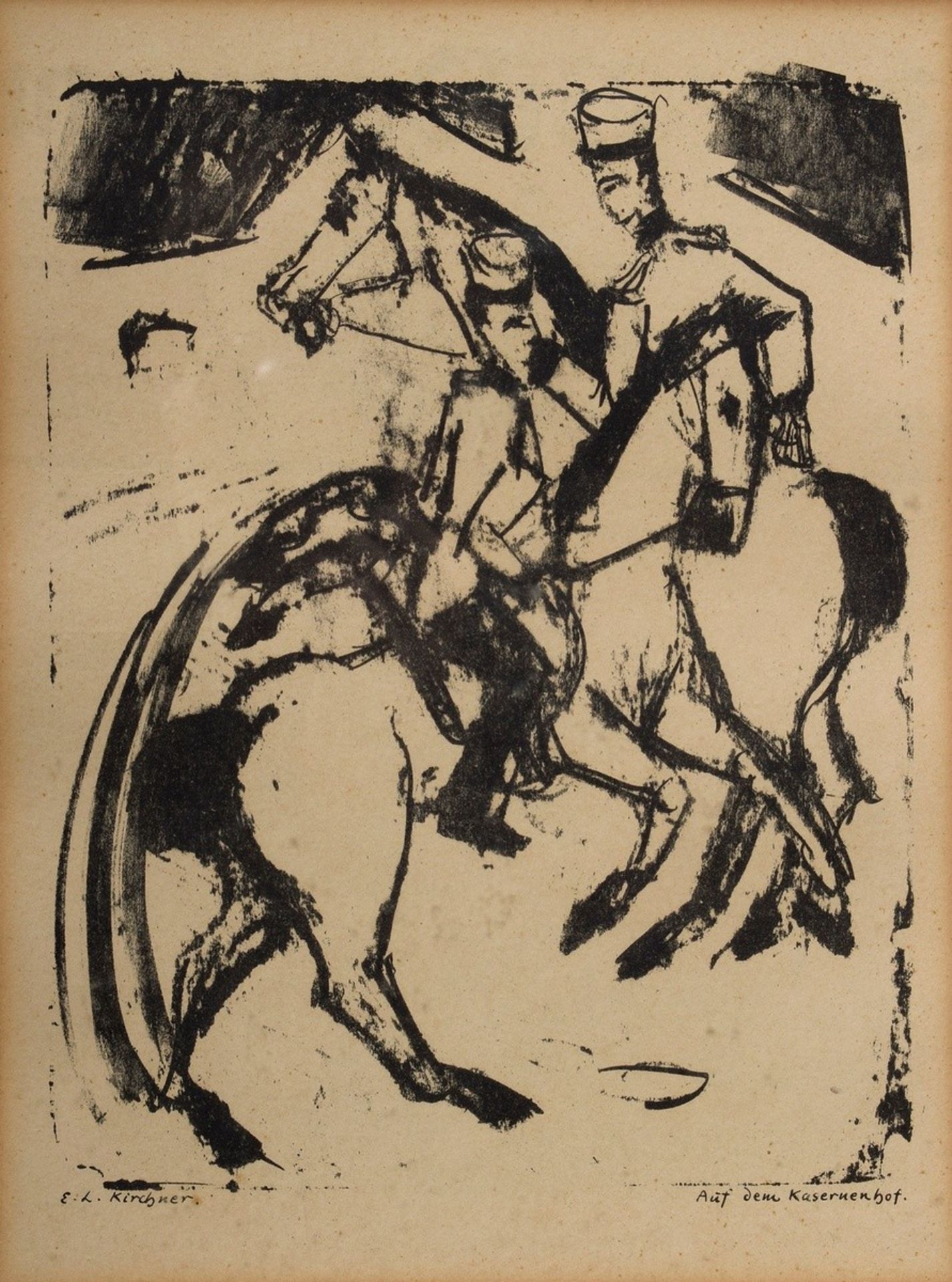 Kirchner, Ernst Ludwig (1880-1938) „Auf dem Kasernenhof“ 1916, aus „Der Bildermann, Nr. 15“, Lithog