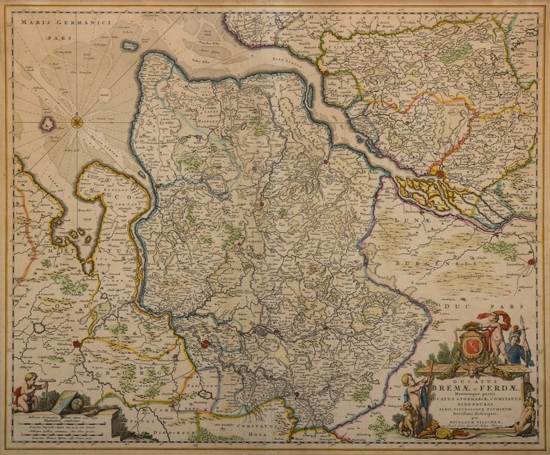 Visscher, Nikolaus (1618-1709) "Ducatus Bremae et Verdae", colorierter Kupferstich, 47,5x57,5cm (m.