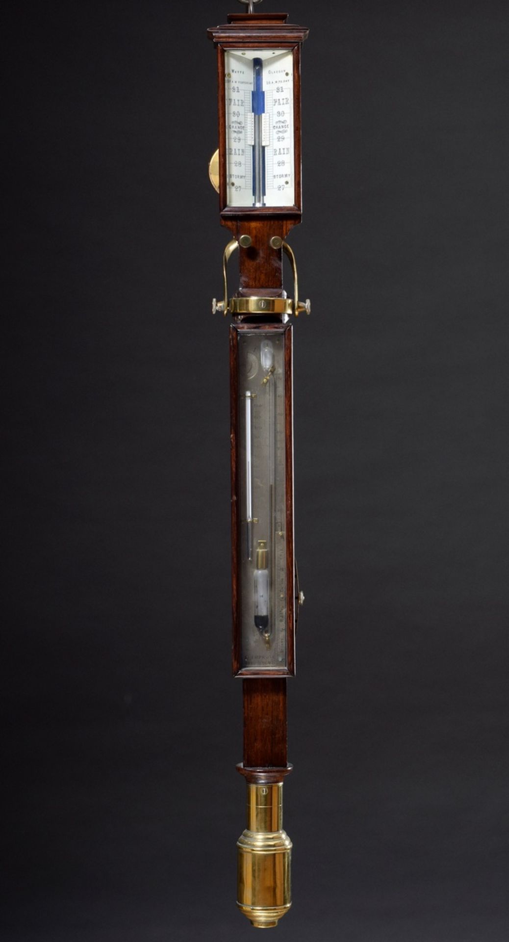Kardanisch aufgehängtes Schiffs-Barometer mit Sympiesometer (erfunden 1818 Alexander Adir) in Mahag - Bild 3 aus 10