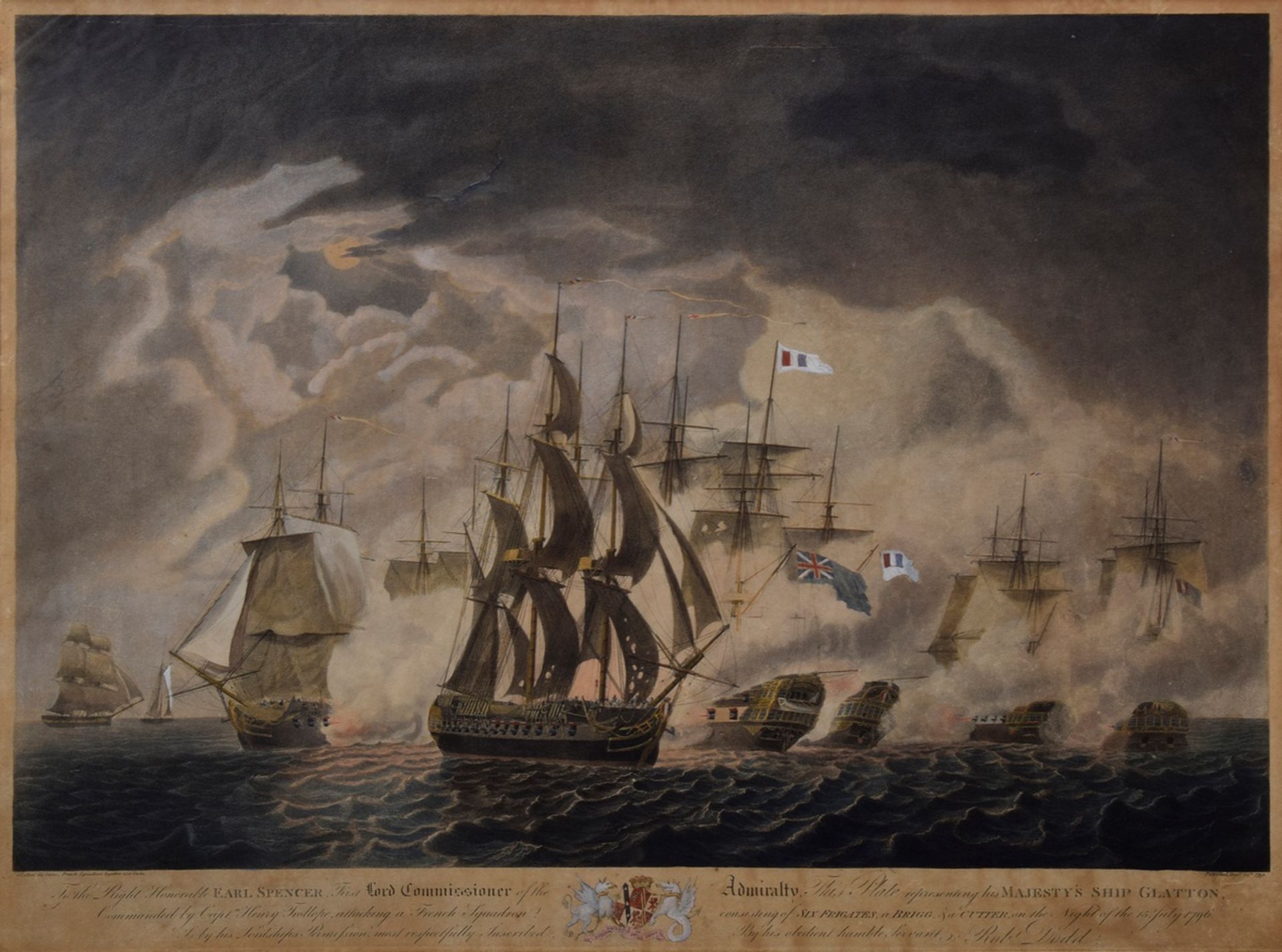 2 Dodd, Robert (1748-1816) "Seeschlachten des Schiffs Glatton" 1796, colorierte Aquatinten, weiß ge - Bild 10 aus 10