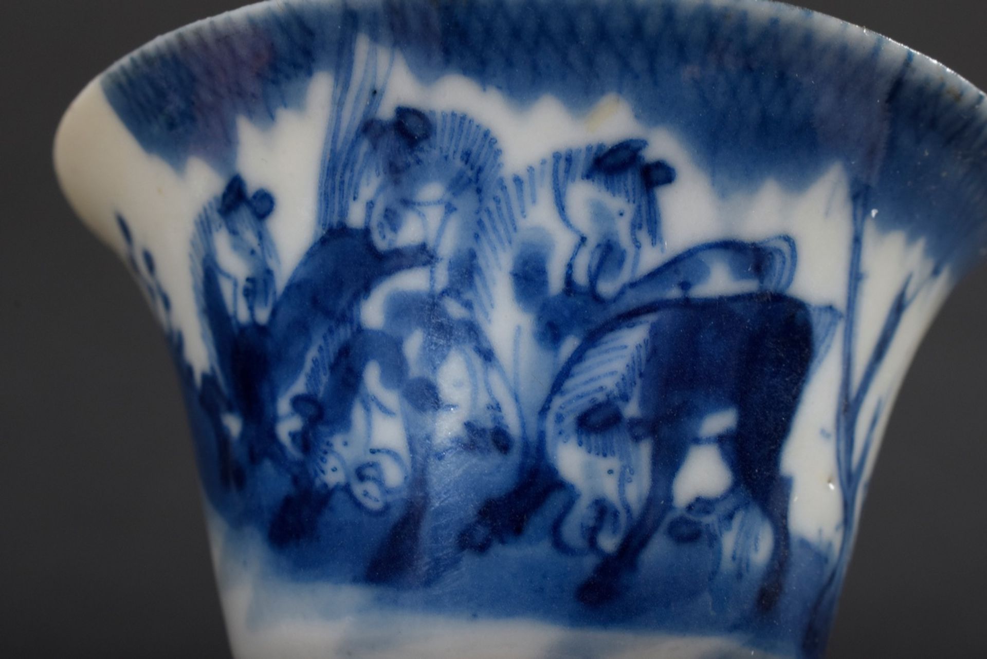 4 Bleu-de-Hue rice wine cups with blue painting decor "Eight Horses", 2x with metal rim, Ruoshen Zh - Image 6 of 6