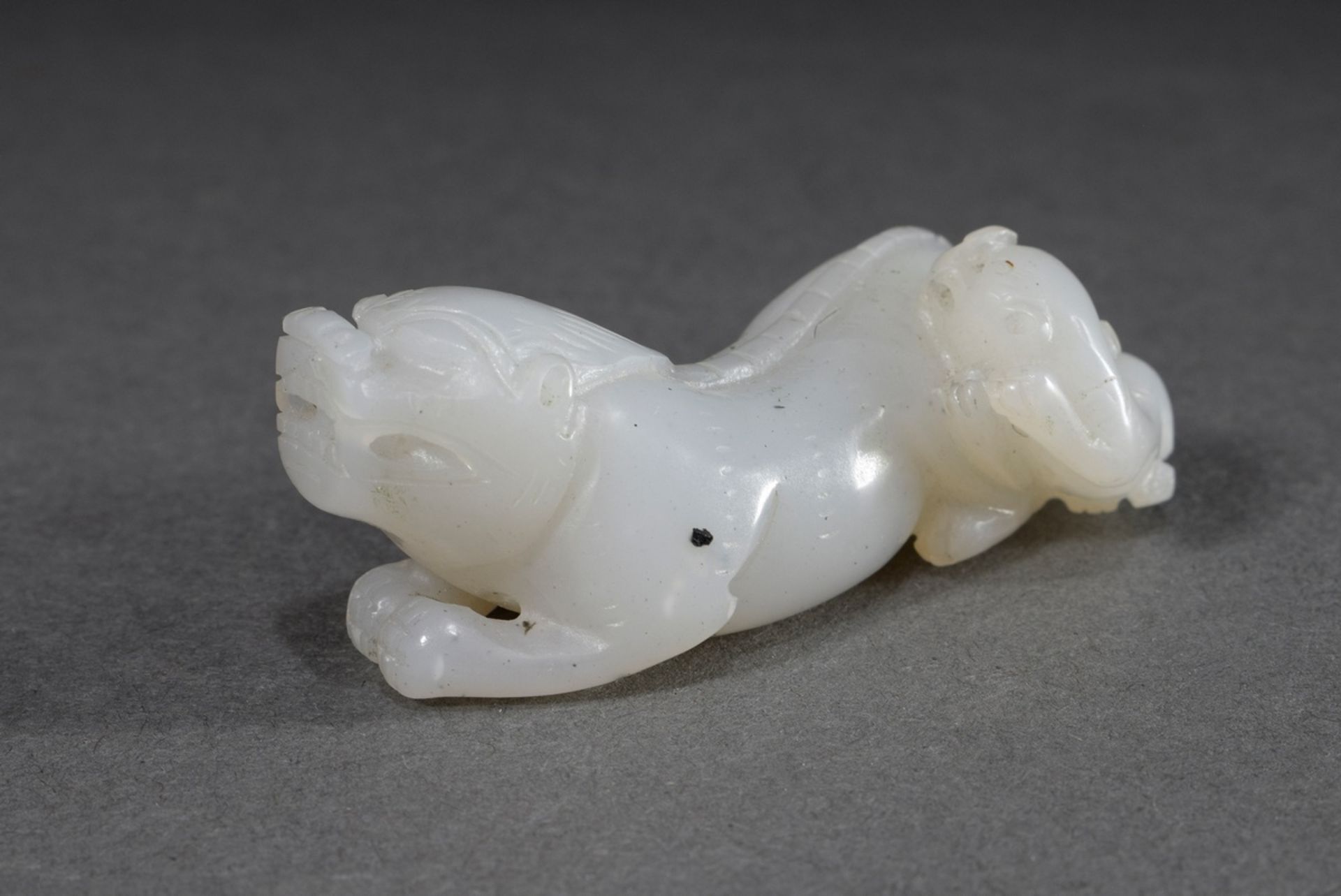 Carved Jade Toggle "Fo Lion and Cub", China, 6x2,5cm
