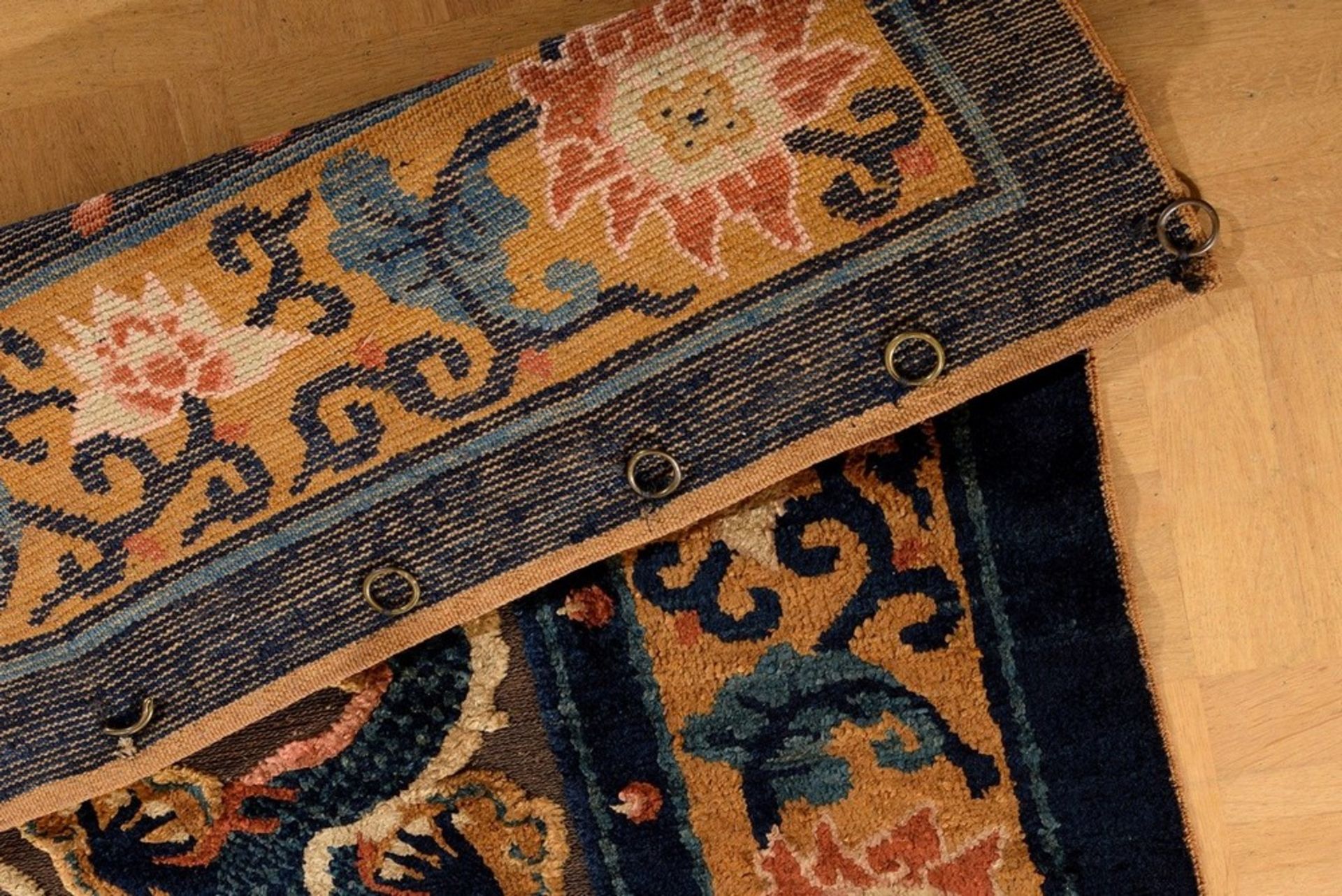 Chinese palace carpet "Dragon" with four dragons chasing the flame pearl in the corners and a large - Image 8 of 8