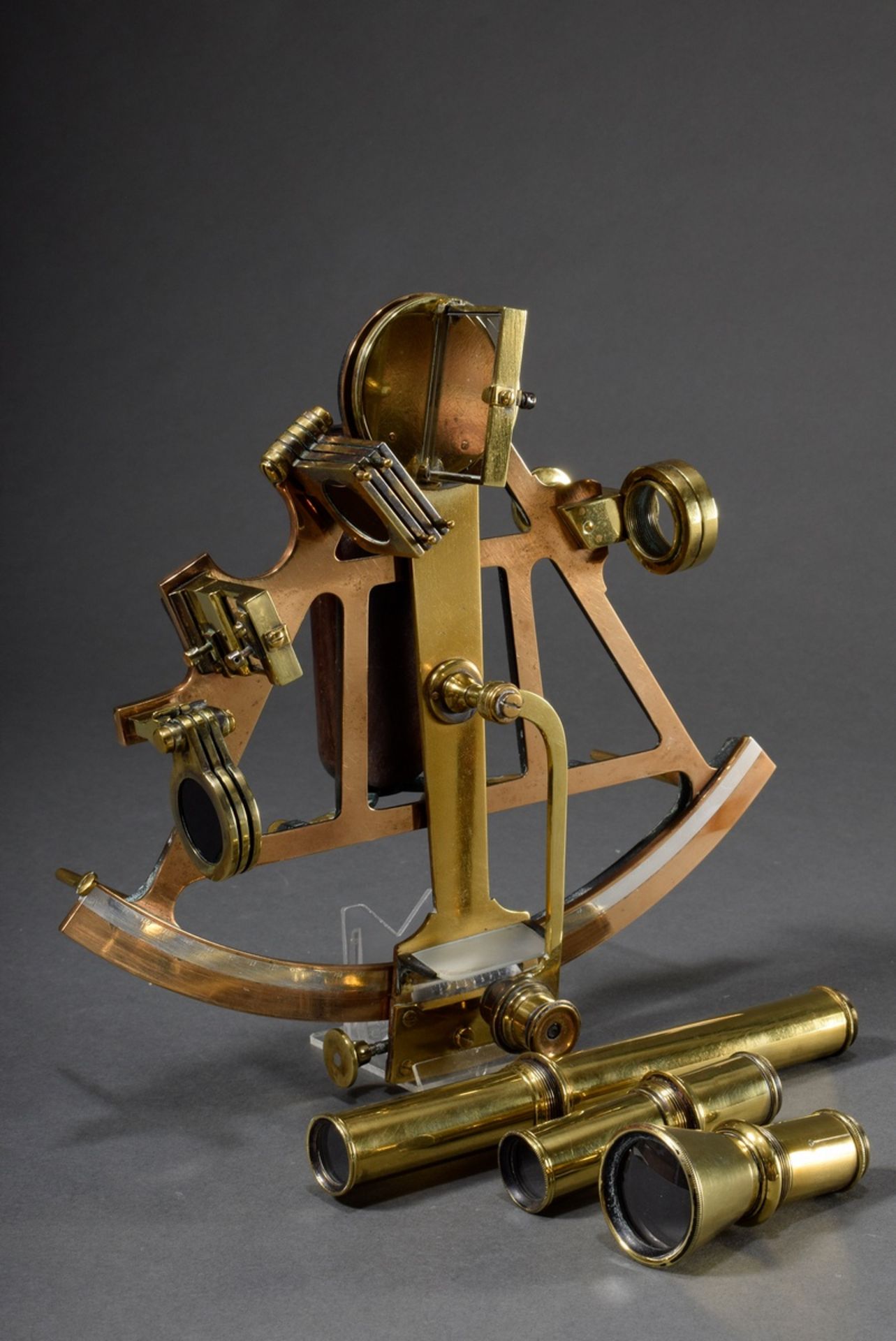 Messing Sextant C. Plath/Hbg., Nr. 3098, um 1900, in Original Holzkasten, mit alter Reinigungsrechn - Bild 6 aus 10