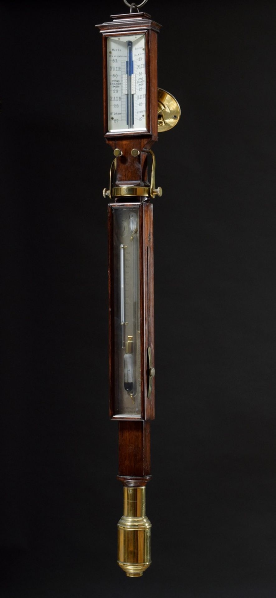 Kardanisch aufgehängtes Schiffs-Barometer mit Sympiesometer (erfunden 1818 Alexander Adir) in Mahag - Bild 10 aus 10