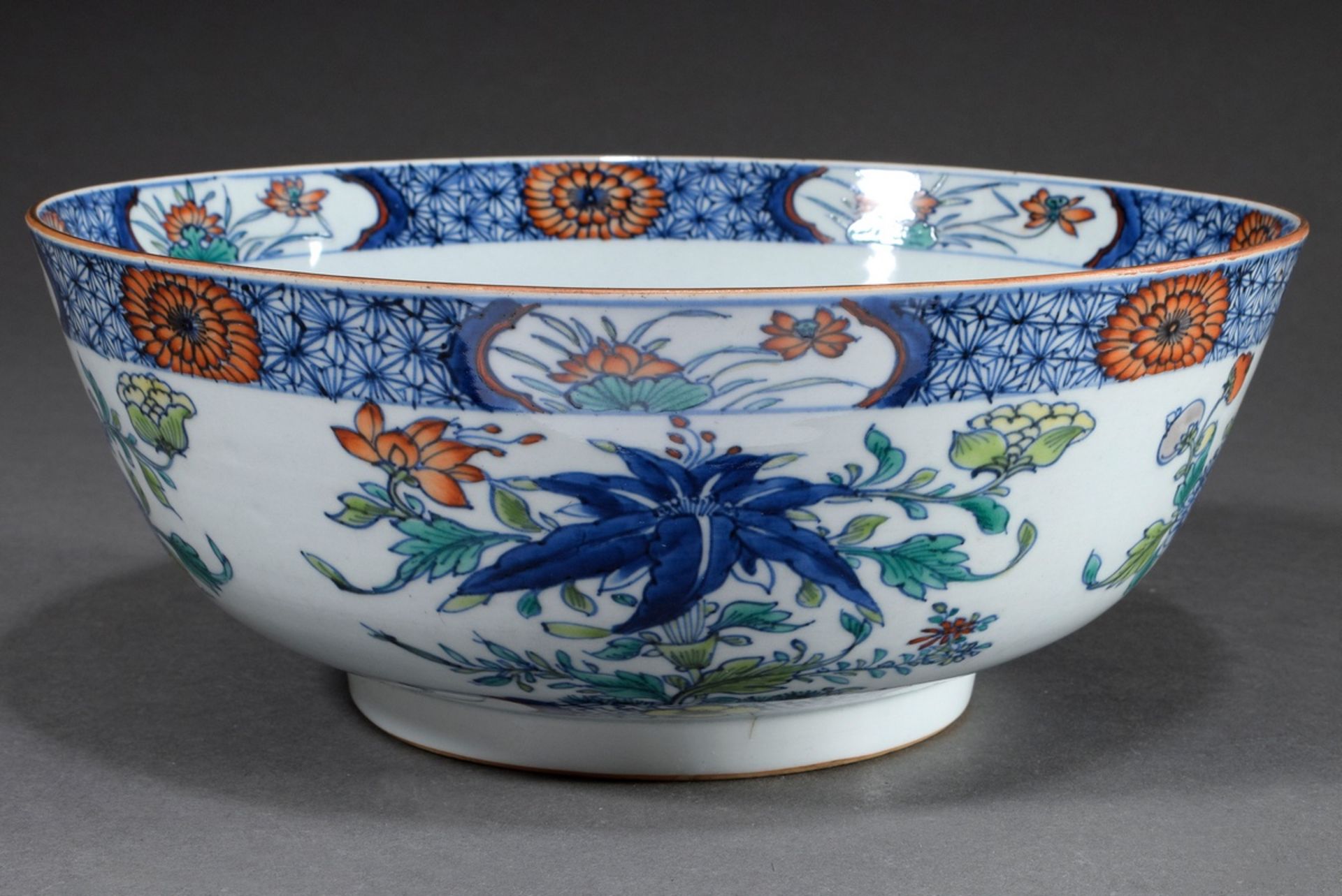 Large doucai bowl with floral blue painting and coloured decoration, China probably 2nd half 18th c