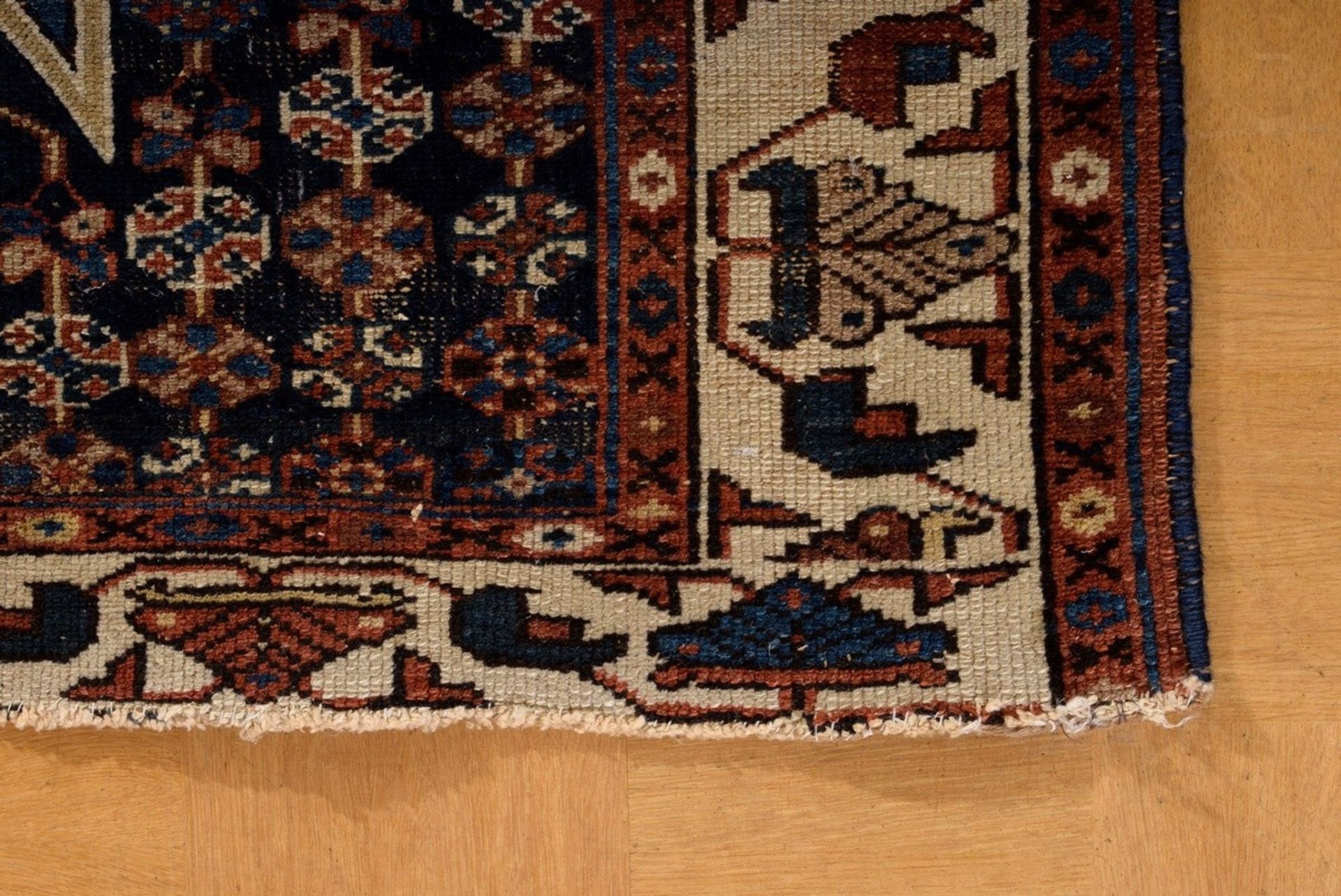 Mazlaghan carpet with typical outline of sharp serrations around the central medallion on a pattern - Image 4 of 6