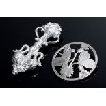 2 Diverse Teile Silber Schmuck: runde Jugendstil Nadel „Schmetterlinge“, Georg Jensen, Dänemark, 19