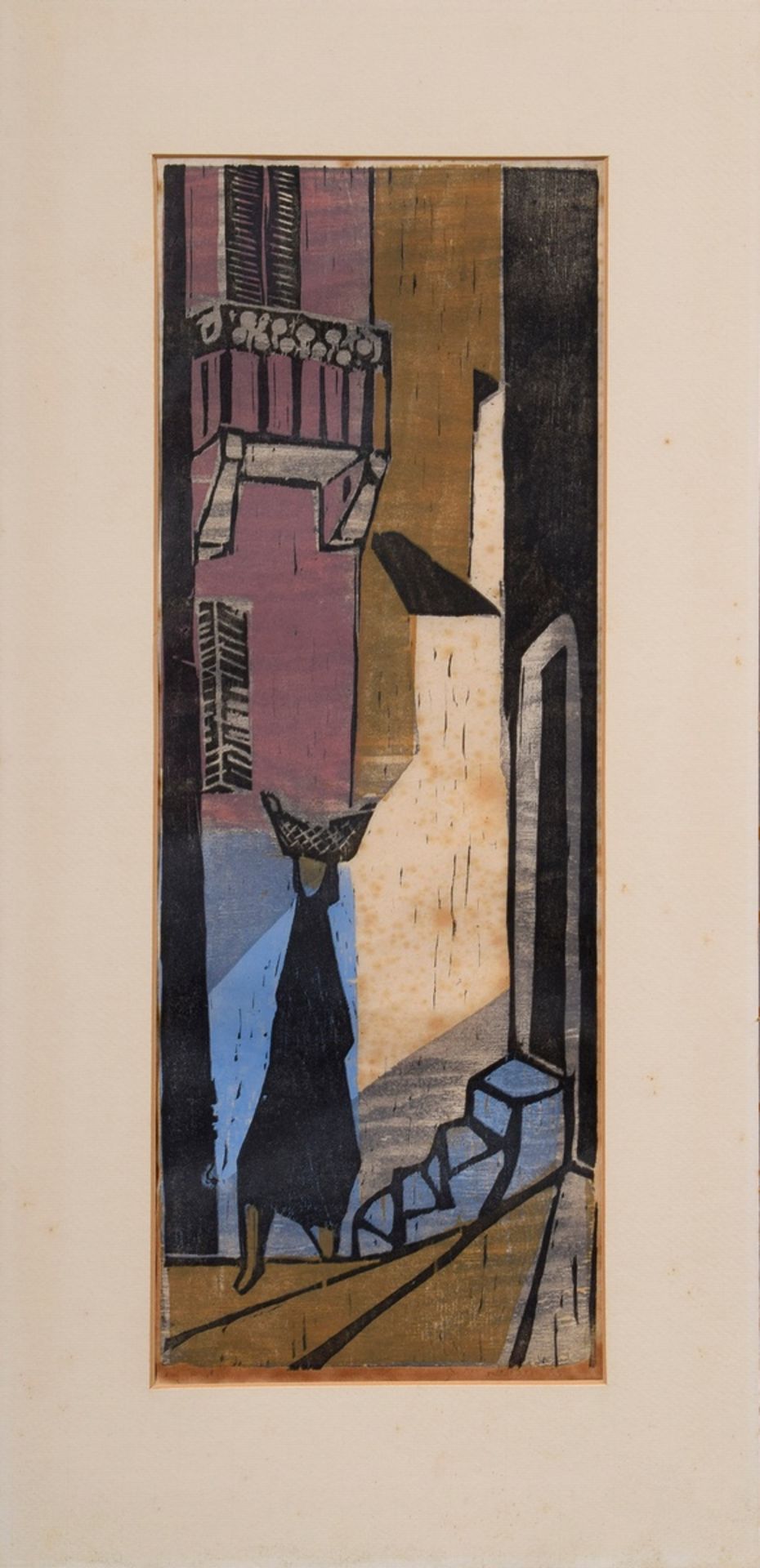 Eckhardt, Gerry (1902-1984) "Südländische Gasse" 1953, Farbholzschnitt, auf Passepartout montiert, 