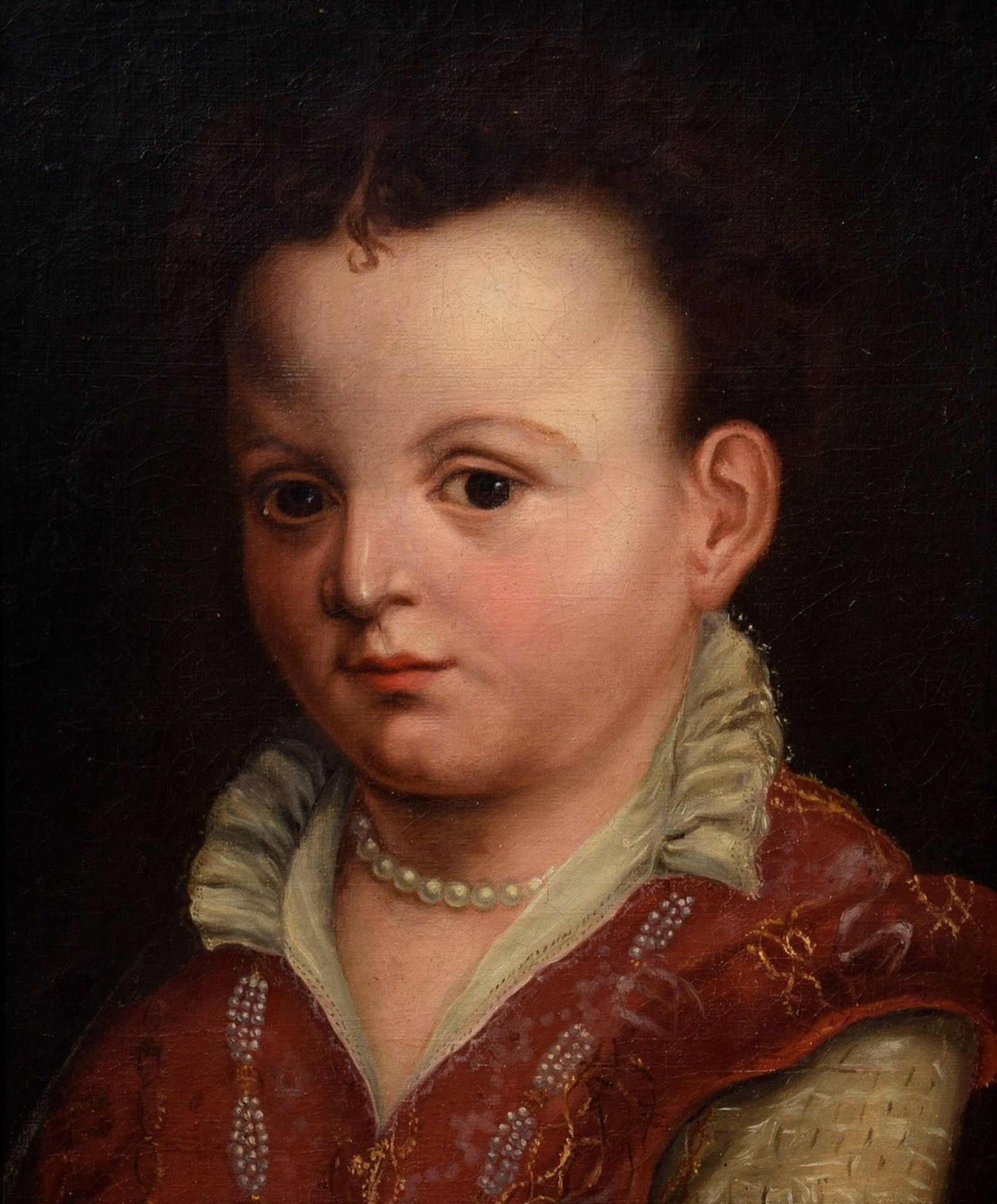 Unknown copyist after Titian "Portrait of a Child", oil/canvas, mounted on panel, 16th c., in decor - Image 2 of 3