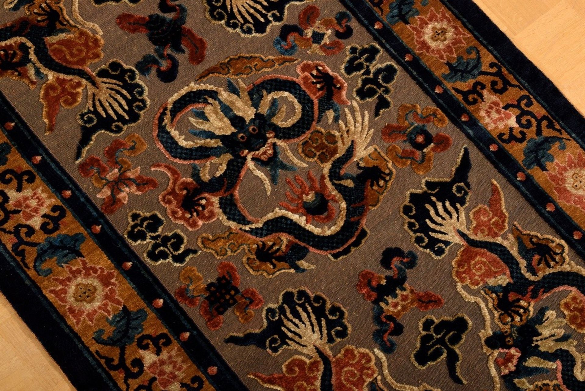Chinese palace carpet "Dragon" with four dragons chasing the flame pearl in the corners and a large - Image 2 of 8