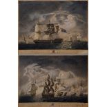 2 Dodd, Robert (1748-1816) "Seeschlachten des Schiffs Glatton" 1796, colorierte Aquatinten, weiß ge