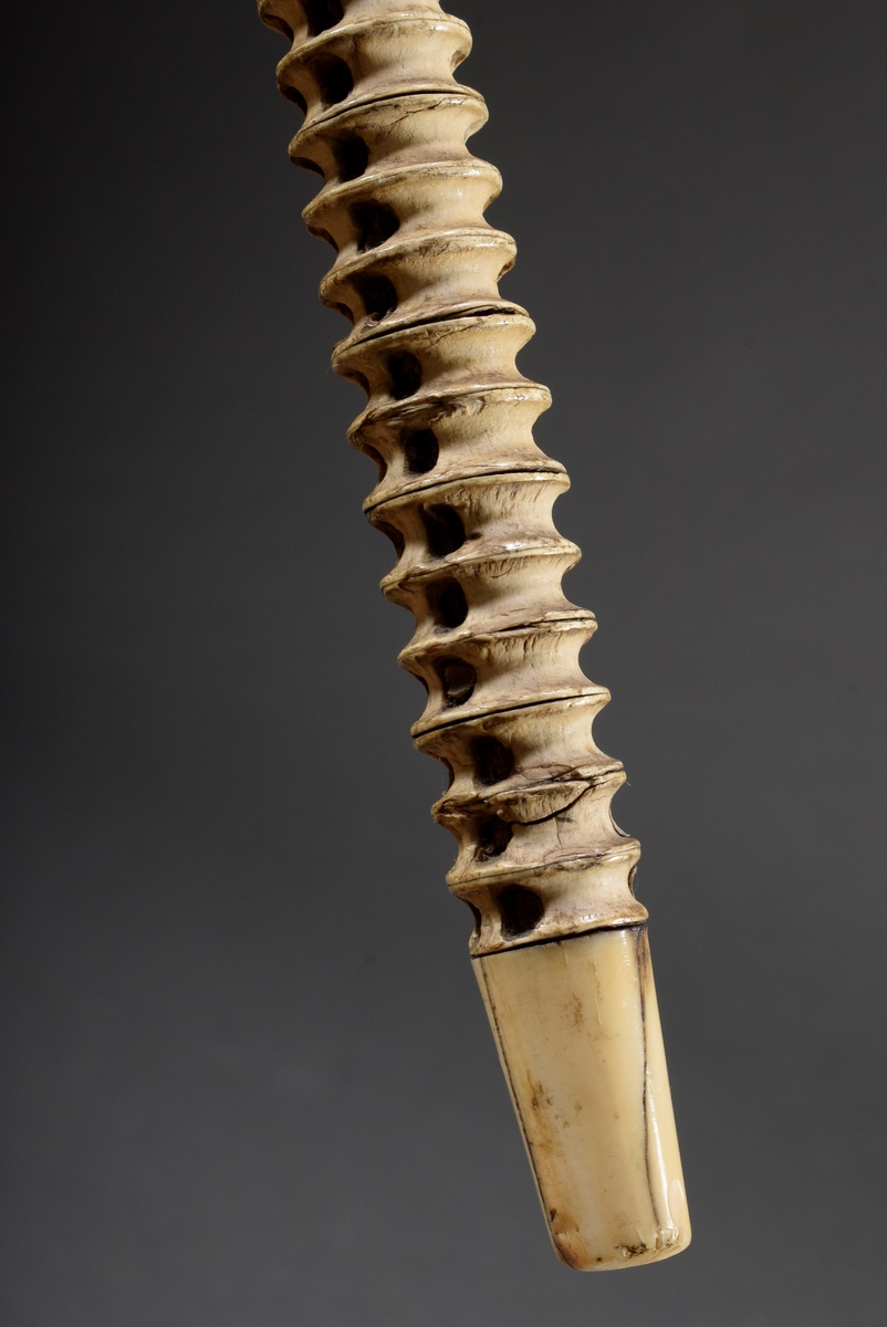 Walking stick with carved bone handle "hoof with bow and belt" and weft made of shark's spine with  - Image 3 of 6