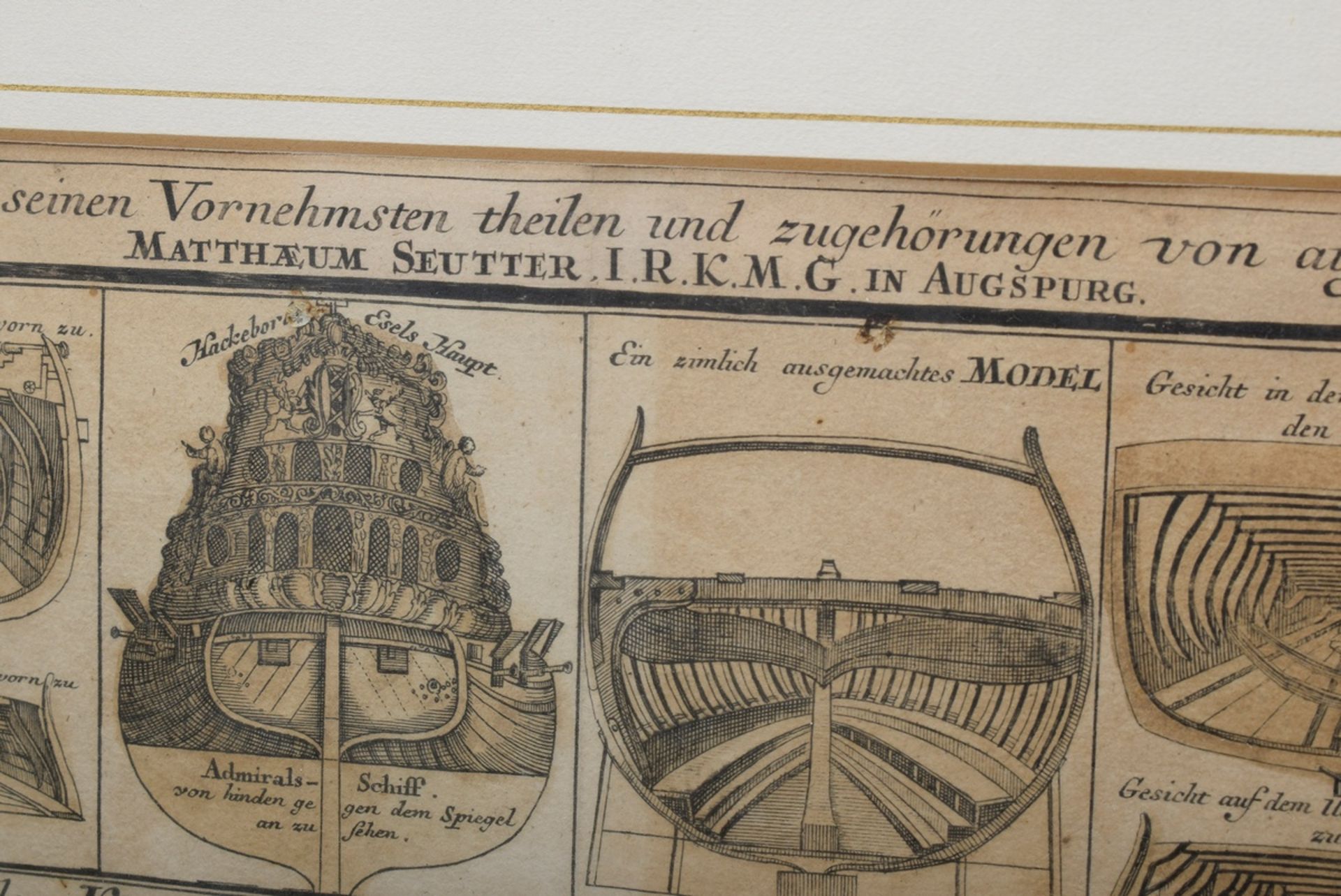 Seutter, Matthäus (1678-1757) Lehrtafel "Ein Orlog oder grosses Kriegs-Schiff nach seinen Vornehmst - Bild 2 aus 3