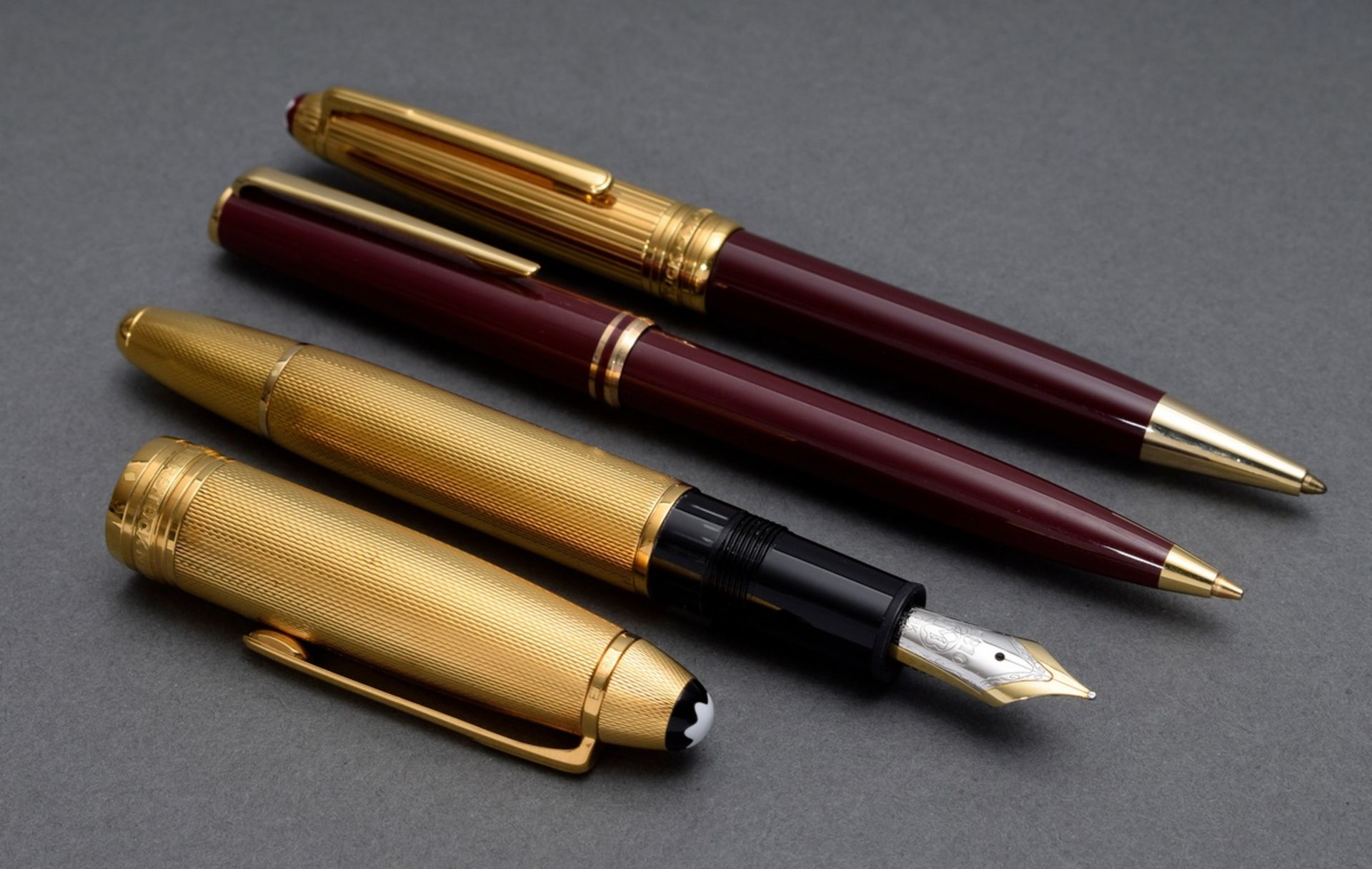 3 Diverse Montblanc Schreibgeräte: „Meisterstück Nr. 146“, Silber 925/vergoldet mit WG/GG 750 Feder