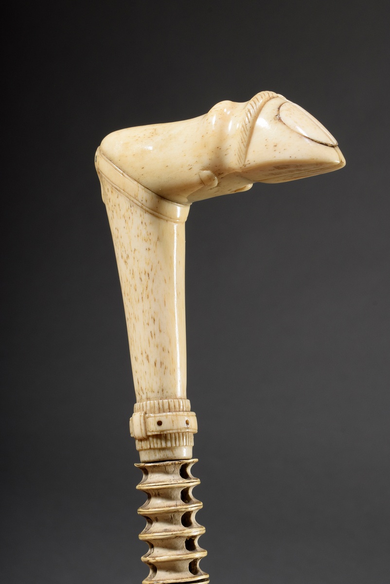 Walking stick with carved bone handle "hoof with bow and belt" and weft made of shark's spine with  - Image 2 of 6