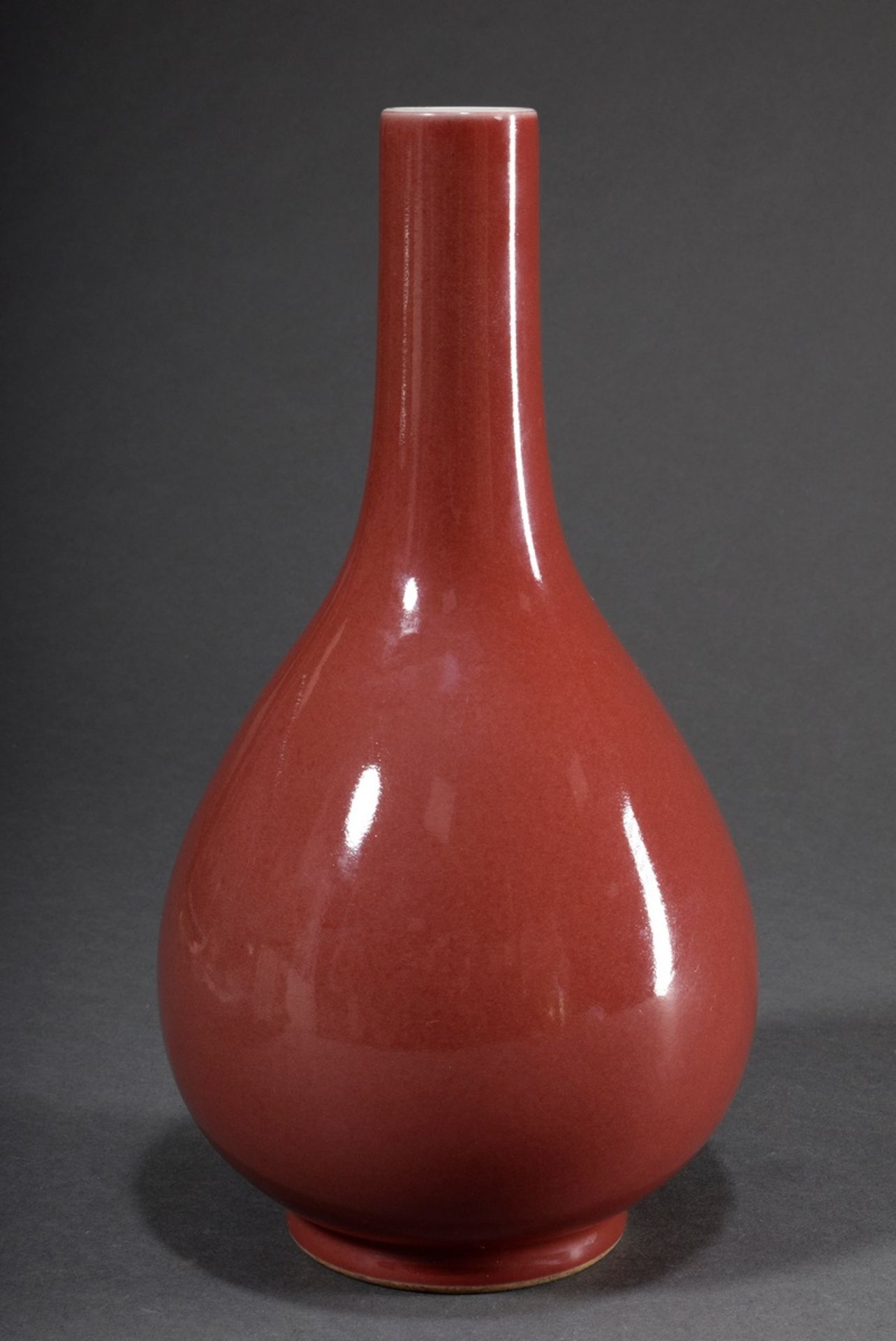 Chinese baluster vase with Peachbloom glaze, Qianlong mark, h. 32cm, rim minimally bumped