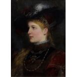 Bertzik, Anton (1850-1899) "Elegante Dame in Renaissance Tracht", Öl/Holz, o.l. sign., 20,3x15cm (m