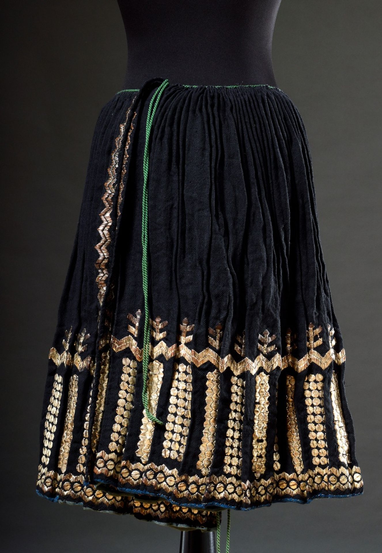 Black traditional wrap skirt of pleated wool with silver embroidery, heavy quality, probably Transy - Image 3 of 3