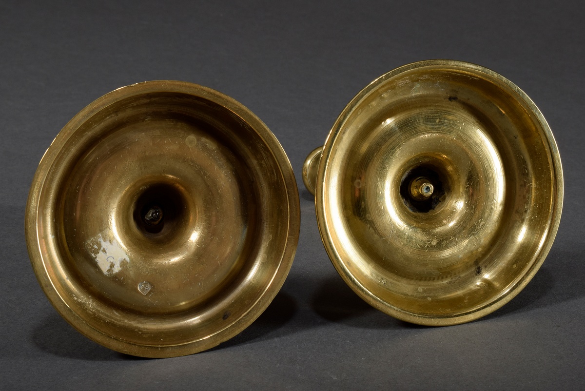 Pair of small brass candlesticks on round base with baluster shaft, 18th century, h. 16cm, small pr - Image 3 of 3