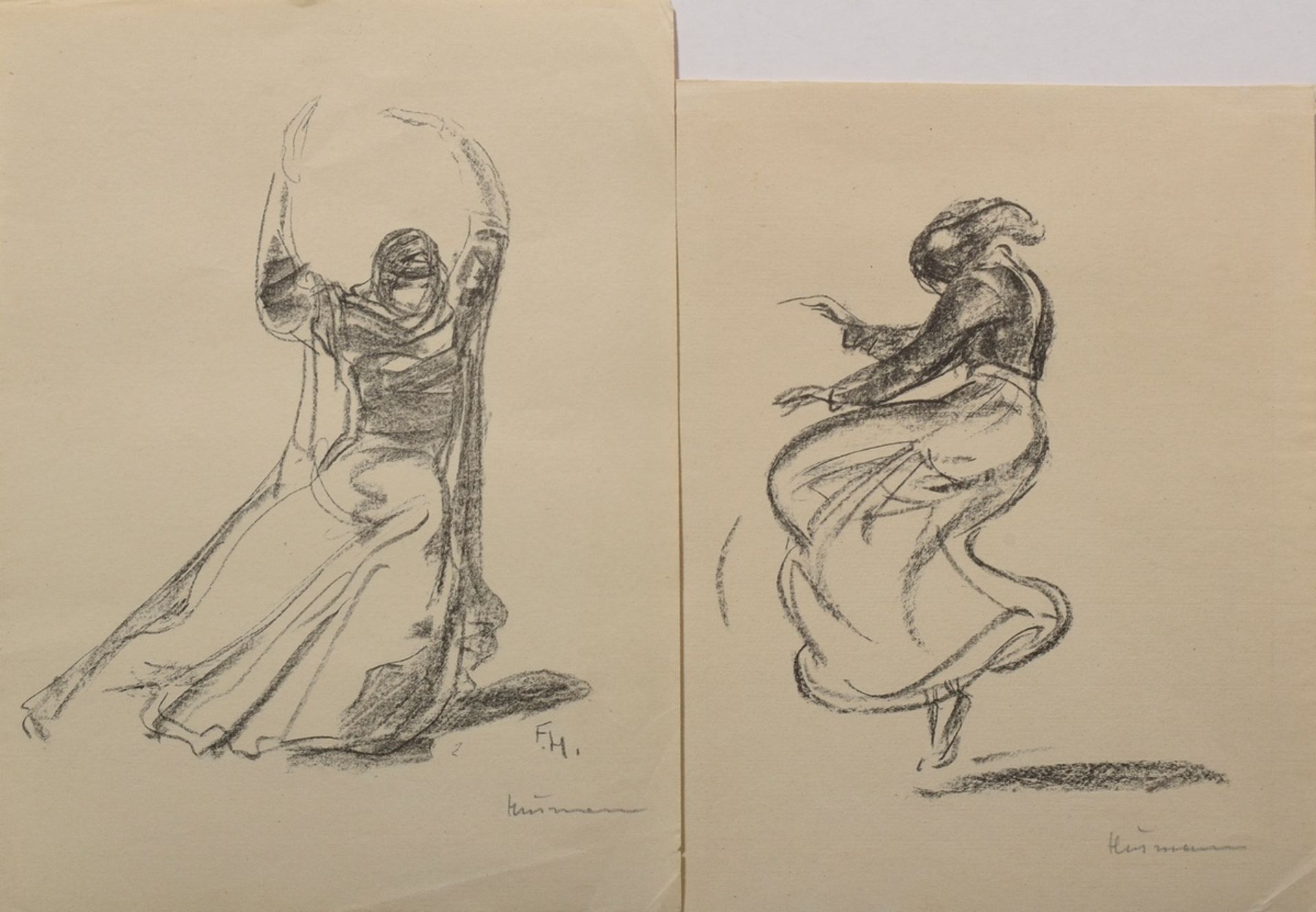 2 Husmann, Fritz (1896-1982) "Mary Wigman/Sprung" und "Tanzfigur", Lithographien, 1x im Stein mono