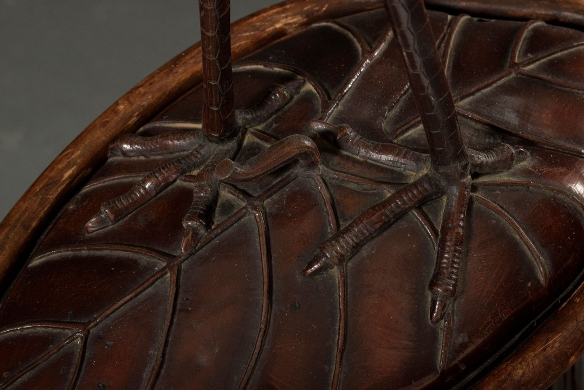 Japanese bronze "Standing Heron" on a matching carved Blackwood stool, Meiji period, h. 147cm, vari - Image 3 of 23