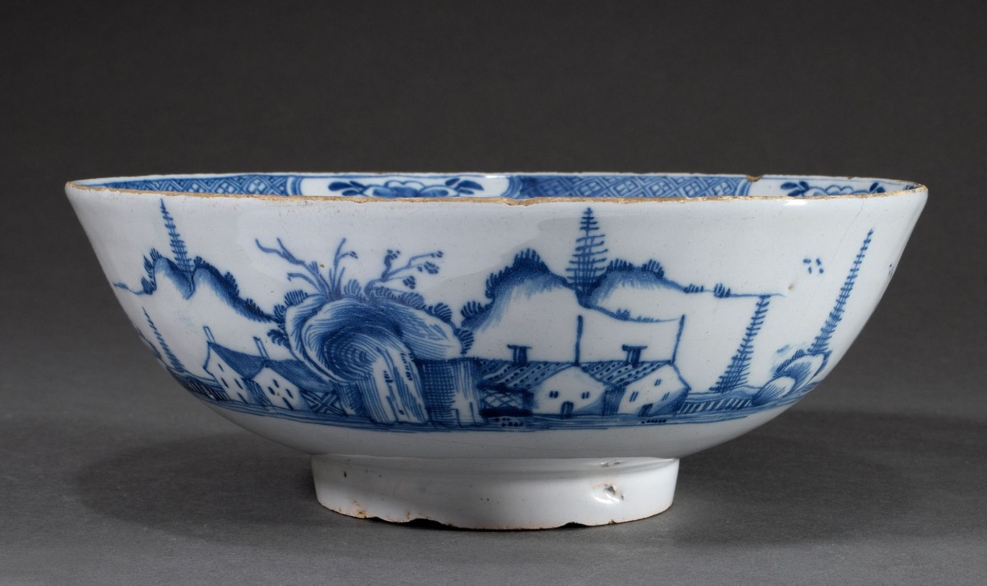 Delft faience bowl with blue painting "Dutch three-master sailor" and inscription "De Catarijna & L - Image 2 of 6