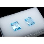 Paar Topase "sky blue" im rechteckigen Treppenschliff, (zus. ca.8.6ct, 10,8x8,8x6,2mm), behandelt,