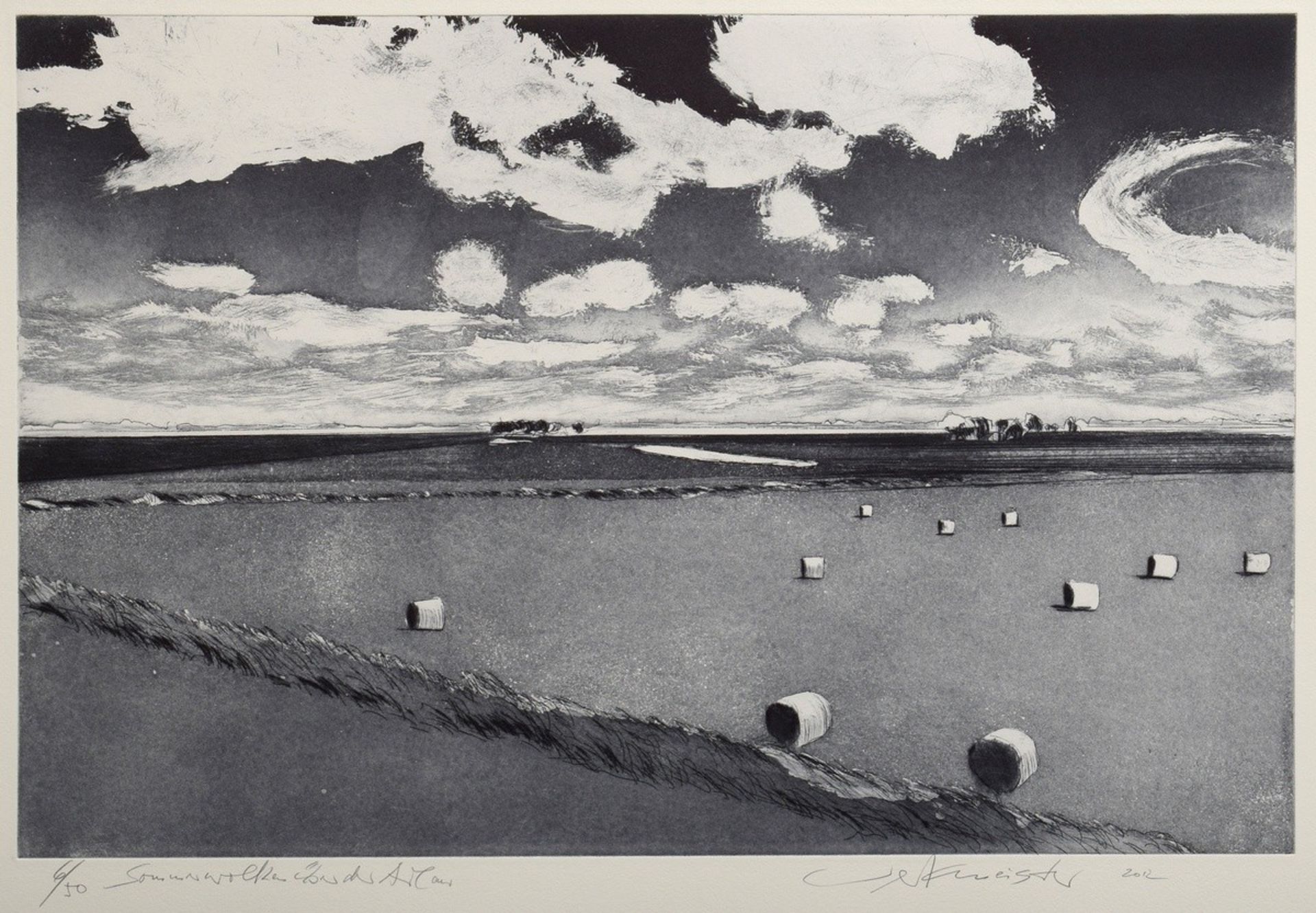 Werkmeister, Wolfgang (*1941) "Summer clouds over the Arlau" 2012, etching, 6/50, b. sign./dat./num