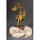Marmor Visitenkartenschale mit Wiener Bronze Figur "Erotische Tänzerin mit klappbarem Rock", dezent