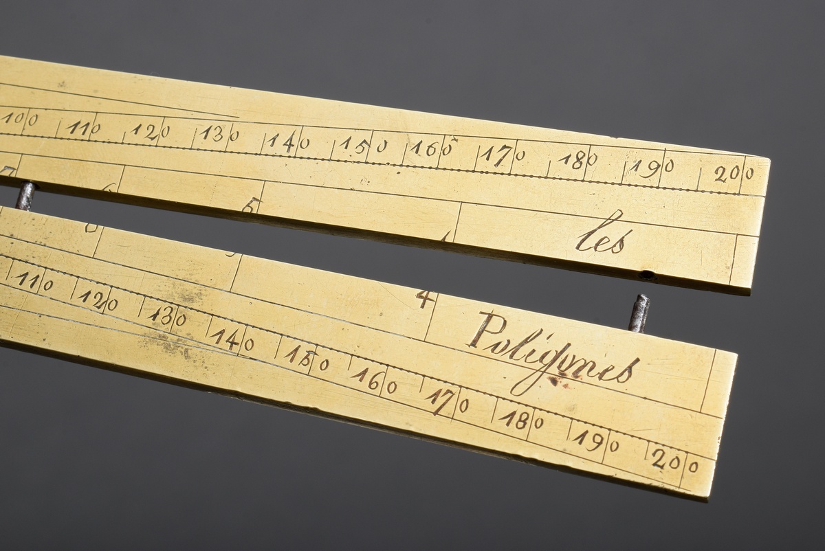 3 Various pieces of measuring tools: 2 parallel rulers, 19th c., precious wood/brass and proportion - Image 5 of 5