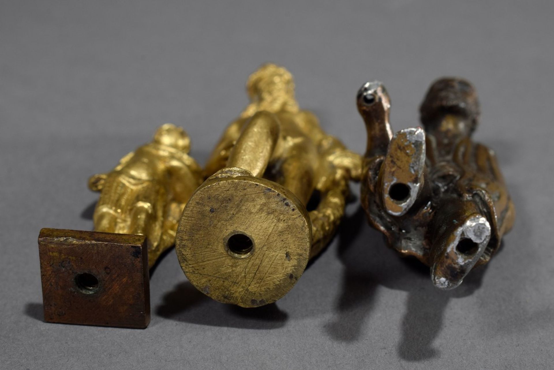 3 Various mythological yellow and red brass miniatures: "Sea god with fish", "Roman" and "Beggar wi - Image 3 of 3