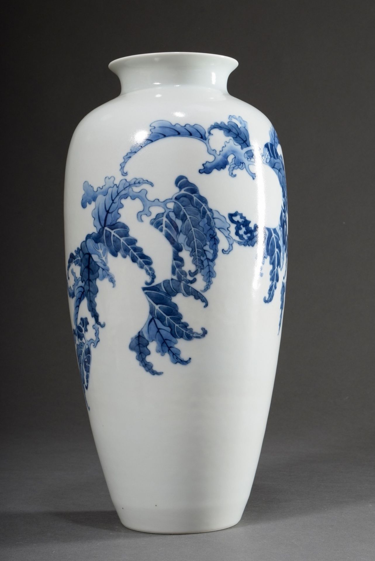 A slender Chinese porcelain vase with unfinished floral blue painting decoration (peaches between t - Image 2 of 5