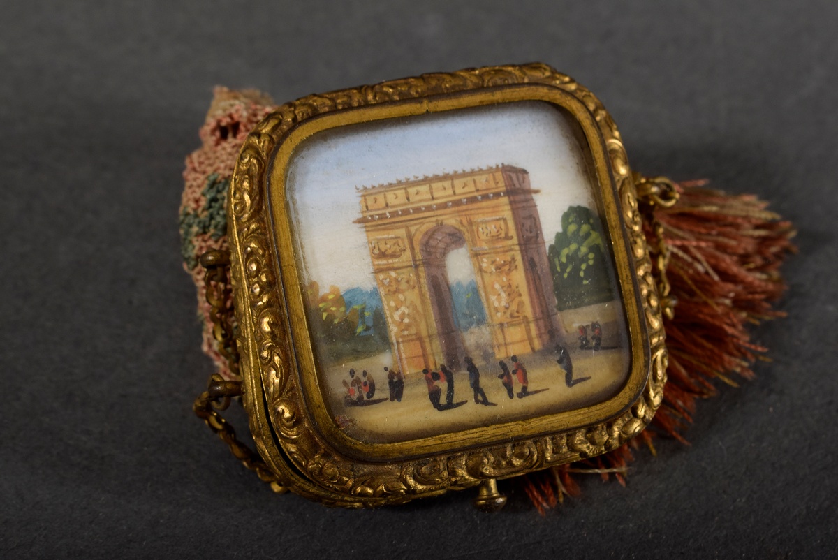 3 Various Biedermeier objects, among others with pearl embroidery: money cat "Stags", frame "Orname - Image 6 of 7